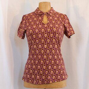 Modcloth Top With Keyhole Neck & Peter Pan Collar